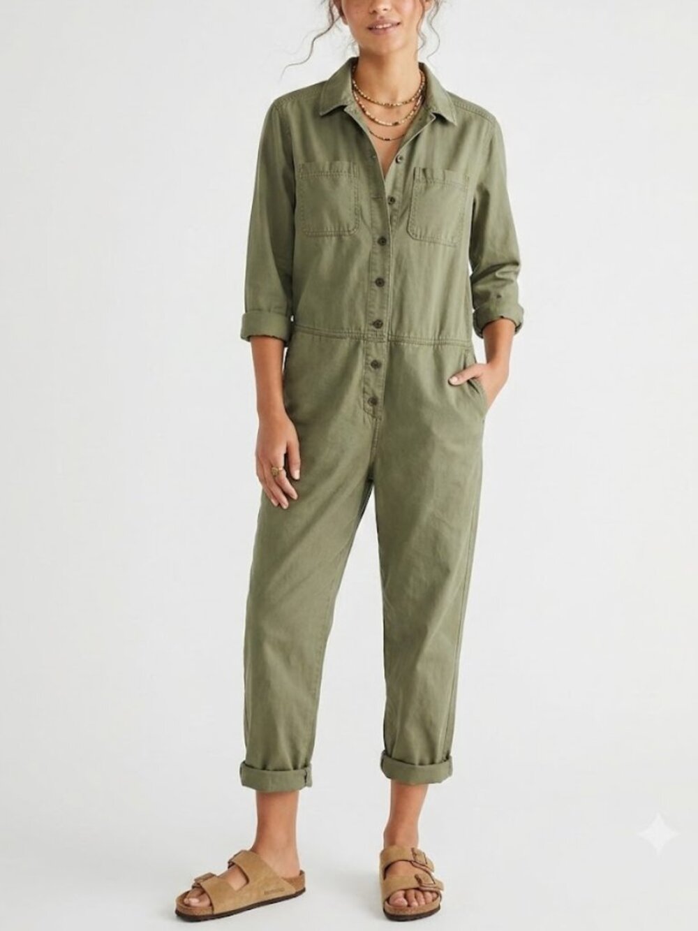 Banana Republic Organic Cotton Utility Jumpsuit Olive Green Size XS